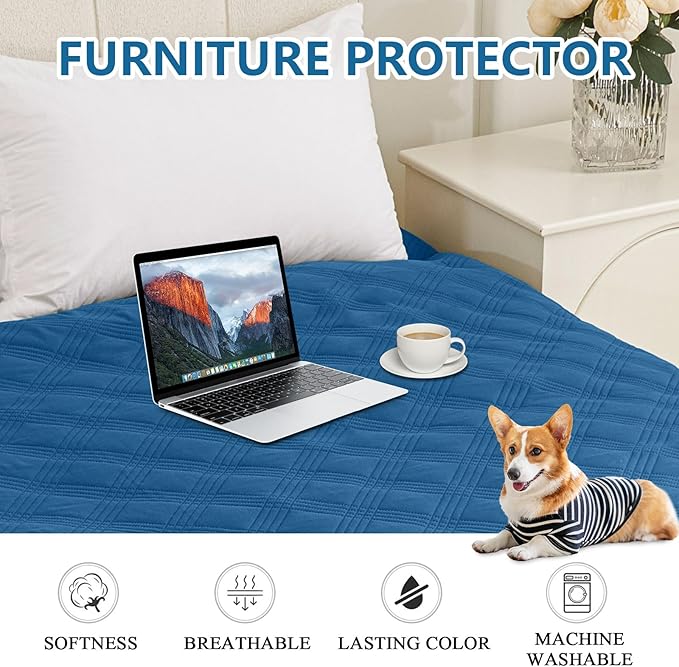 hyha Waterproof Dog Blanket, Reversible Pet Bed Blanket, Soft Sofa Couch Cover for Dogs Washable, Waterproof Pet Couch Covers for Sofa Puppy Cats Furniture Protector(68"x82", Navy Blue/Navy Blue)