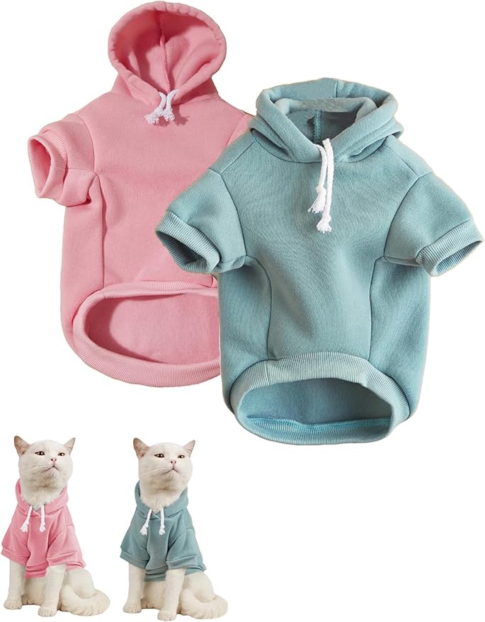 QWINEE Basic Dog Hoodie Sweatshirt Puppy Sweater Warm Cat Costumes Pet Clothes for Chihuahua Puppy Kitten Small Medium Dogs Pink and Green Small