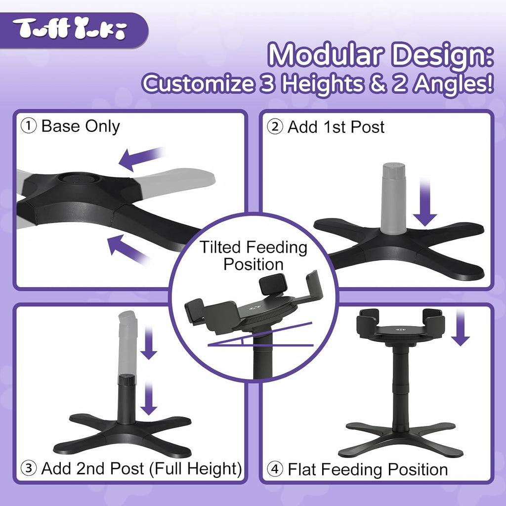 Raised Food Bowl for Dogs,Tilted Pet Feeder Stand,Non Slip Dog Bowls Stand,Dog Food Bowl Stand，for Small Medium Dogs,Adjustable for 5.5"-9.6" Bowls，Heavy-Duty Plastic，(Black, 1-Pack)