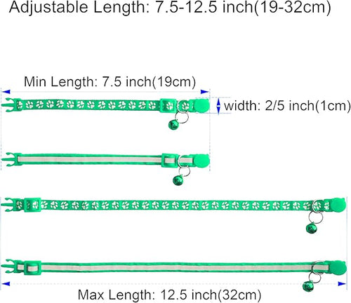 2 Pack Breakaway Cat Collars with Bells, Reflective Design and Claw Print Design, Safety Buckle, Adjustable 7.5-12.5 Inches for Kittens & Cats (Green)