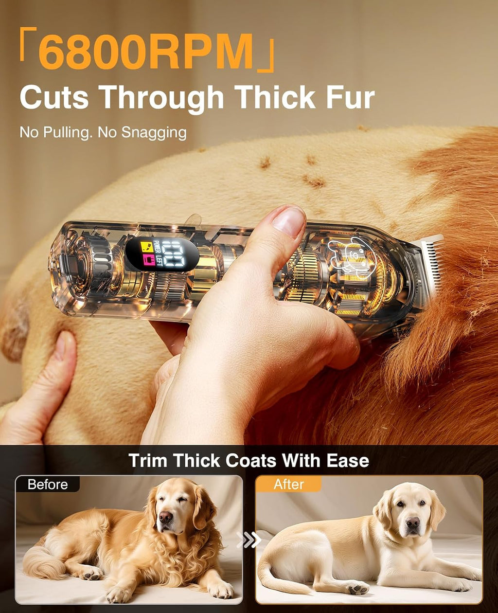 Dog Clippers for Grooming, Dog Grooming Kit for Heavy Thick Hair, Low Noise Cordless Pet Hair Trimmer with Stainless Steel Blade, Professional Rechargeable Hair Trimmer for Dogs and Cats Sliver