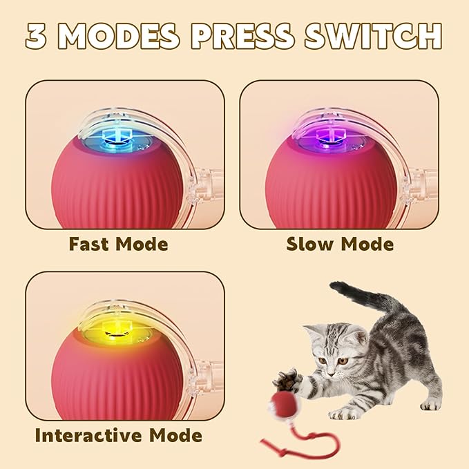 Chewie Viral 360 Smart Automatic Rolling Pet Ball - Interactive Dog & Cat Toy (Red)