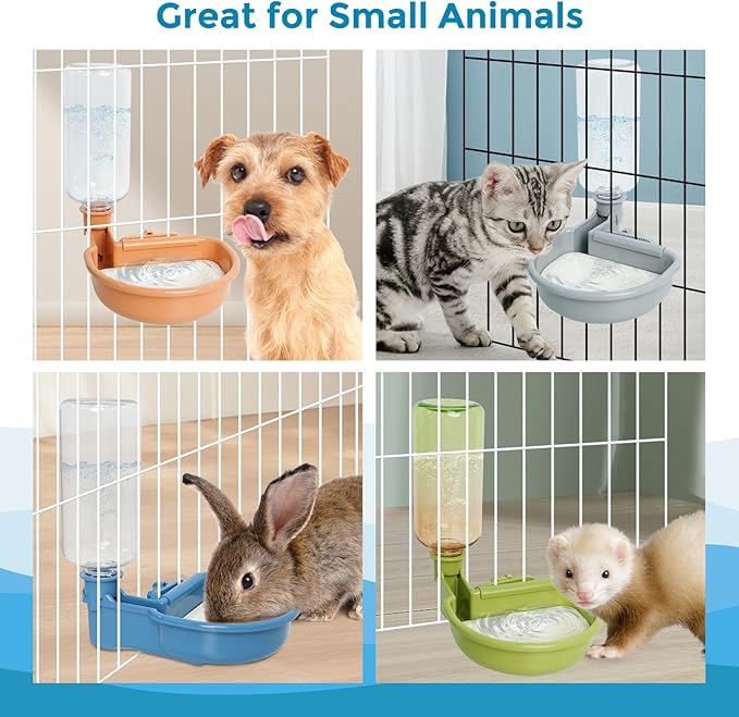 VANNON 23oz Pet Water Bottle, Gravity Dog Water Bowl Dispenser for Cage, Anti-Overflow Water Dispenser for Small Dogs, Cats, Rabbits and Other Small Animals, BPA Free, Blue