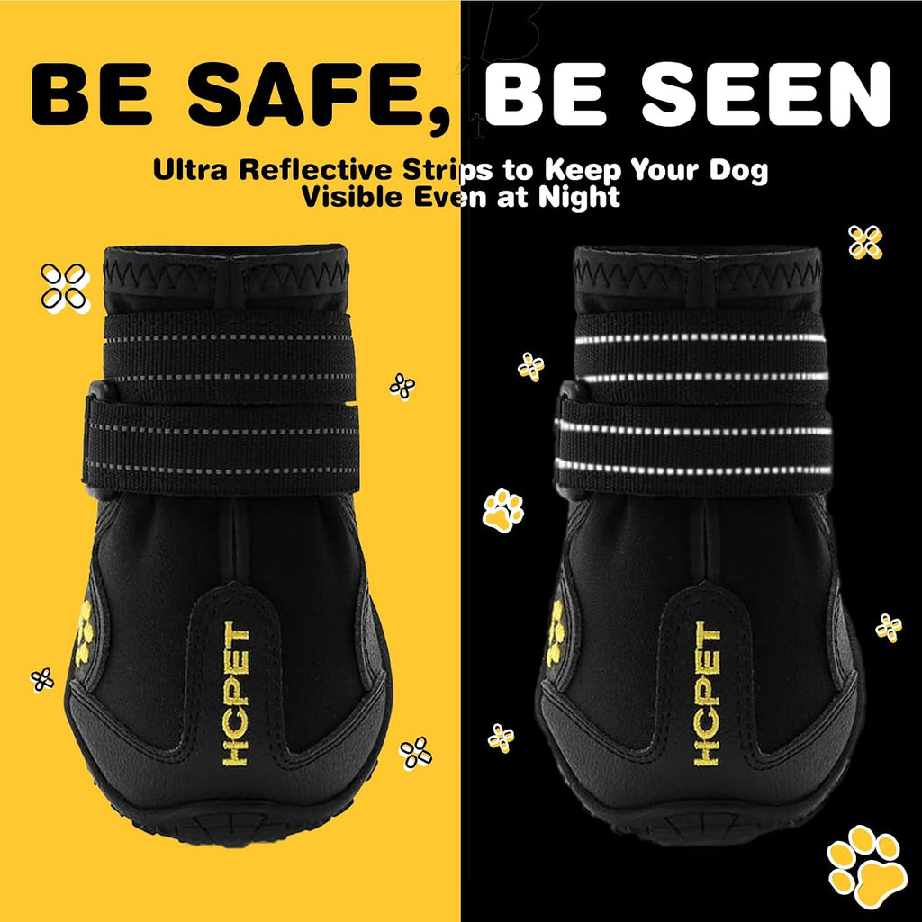 Dog Boots, Dog Shoes for Large Dogs, Medium Dog Boots & Paw Protectors, Anti-Slip Dog Booties for Hot Pavement Winter Snow Hiking with Reflective Straps Black Size 6