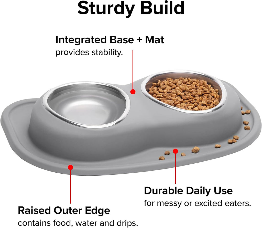 WeatherTech Double Low Pet Feeding System w/Plastic Dog/Cat Bowls - 16 oz (2 Cups) Light Grey (PDL1602LG)