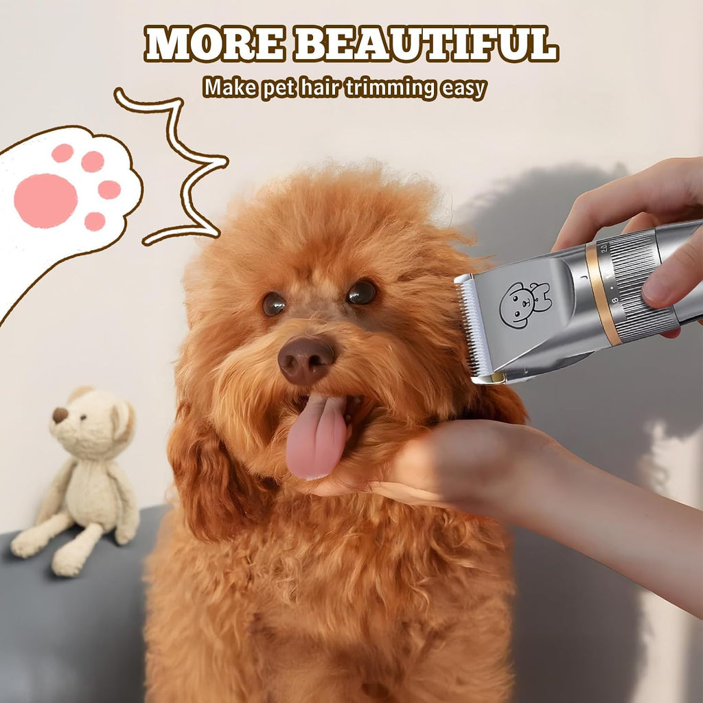 Dog Clippers Grooming Kit for Heavy Thick Coats Dog Cat Pet | Low Noise, Rechargeable Cordless, Long Battery, LCD Display, Simple for Beginners, 4 Guide Combs, IPX7 Waterproof, Detachable