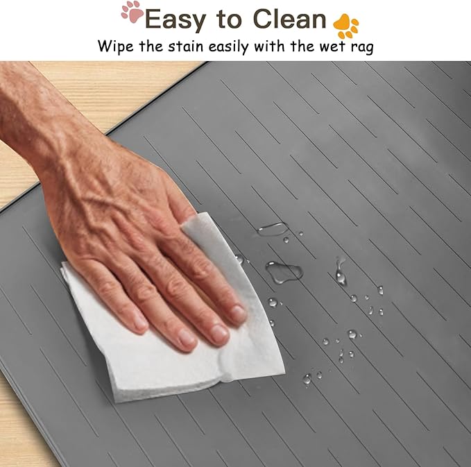 Largest Dog Food Mat, 39.5"x29.5" Silicone Dog and Cat Mat for Food and Water Bowls, Thinken Waterproof Non-Slip XXXL Pet Feeding Mat for Floors (Grayish Blue)