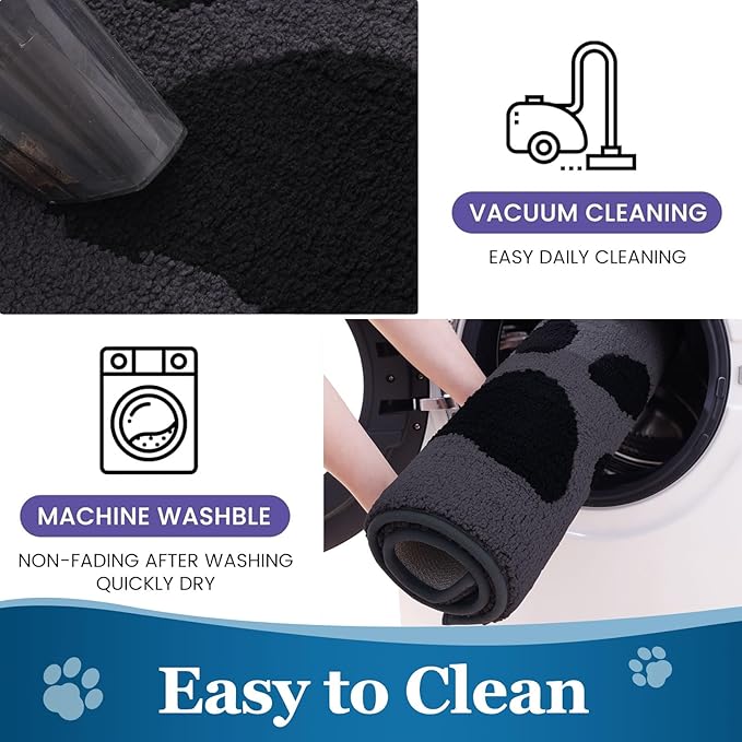 Buganda Dog Door Mat for Muddy Paws, Absorbent Dirt Trapper Washable Indoor Doormats, Non Slip Low-Profile Mud Mat for Dogs, Front Entrance Doormat for Inside Floor (30x20 Inches, Black)