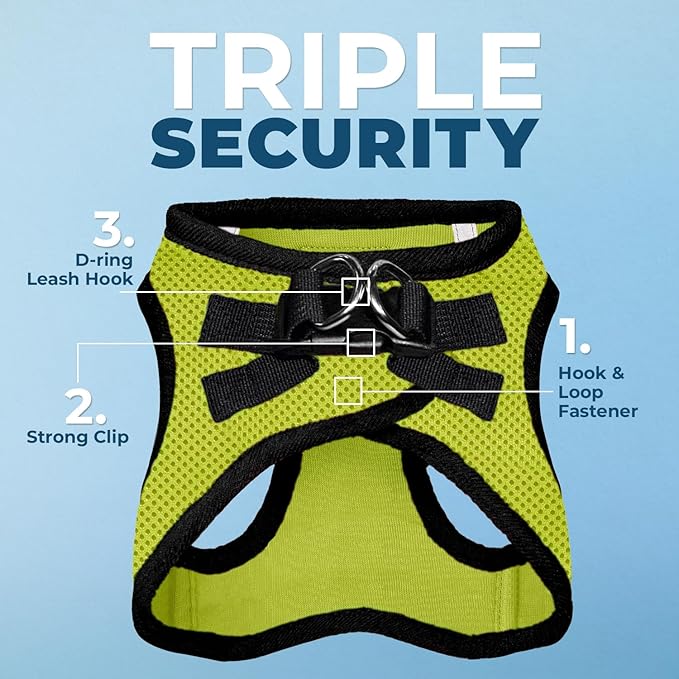 Best Pet Supplies Voyager Step-in Air Harness - All Weather Mesh, Reflective, No Pull Harness for Dogs, Cats - Secure with Hook & Loop Fastener, Buckle, Double D-Rings - Lime Green/Black Trim, XXS