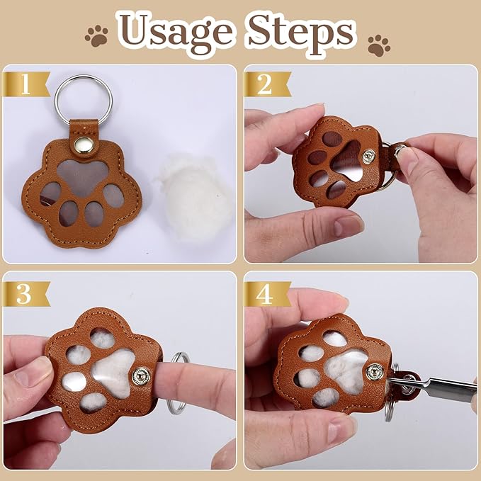 Eunigem Personalized Pet Hair Keychain for Dogs Cats-Custom Paw Keychains for Dog Hair-Shaped Leather Keychain,Pet Memorial Gifts Remembrance Accessory Refillable Keepsake for Bag or Key (Color-7)
