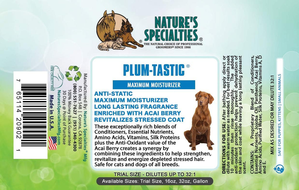 Nature's Specialties Plum-Tastic Ultra Concentrated Dog Conditioner for Pets, Makes up to 4 Gallons, Natural Choice for Professional Groomers, Maximum Moisture, Made in USA, 16 oz