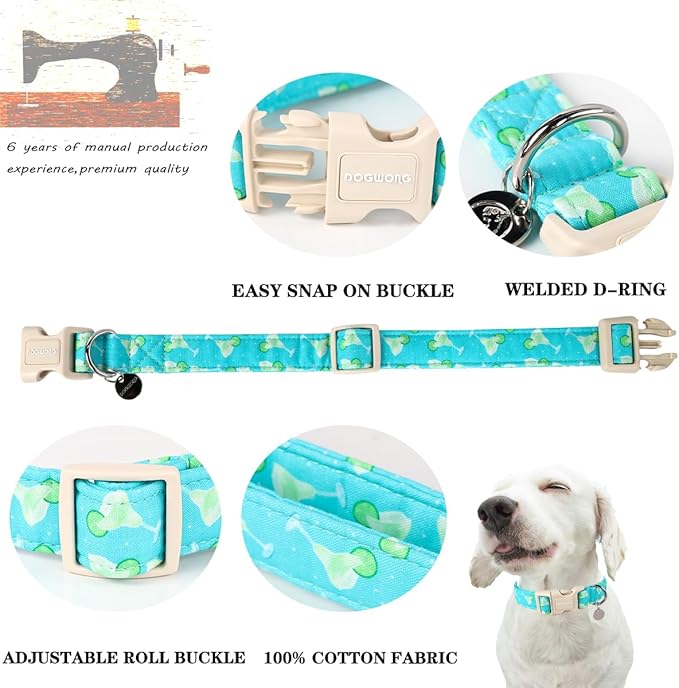 DOGWONG Cotton Dog Collar, Spring Summer Dog Collar Durable Soft Natural Fabric Pet Dog Collar Cute Wedding Puppy Necklace for Small Medium Large Dog