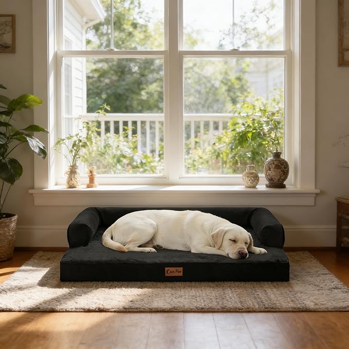 Orthopedic Dog Beds for Extra Large Dogs, Waterproof Egg Crate Foam XL Dog Bed with Sides 41x27Inch, Washable Big Dogs Couch Beds with Removable Cover and Nonskid Bottom, Black