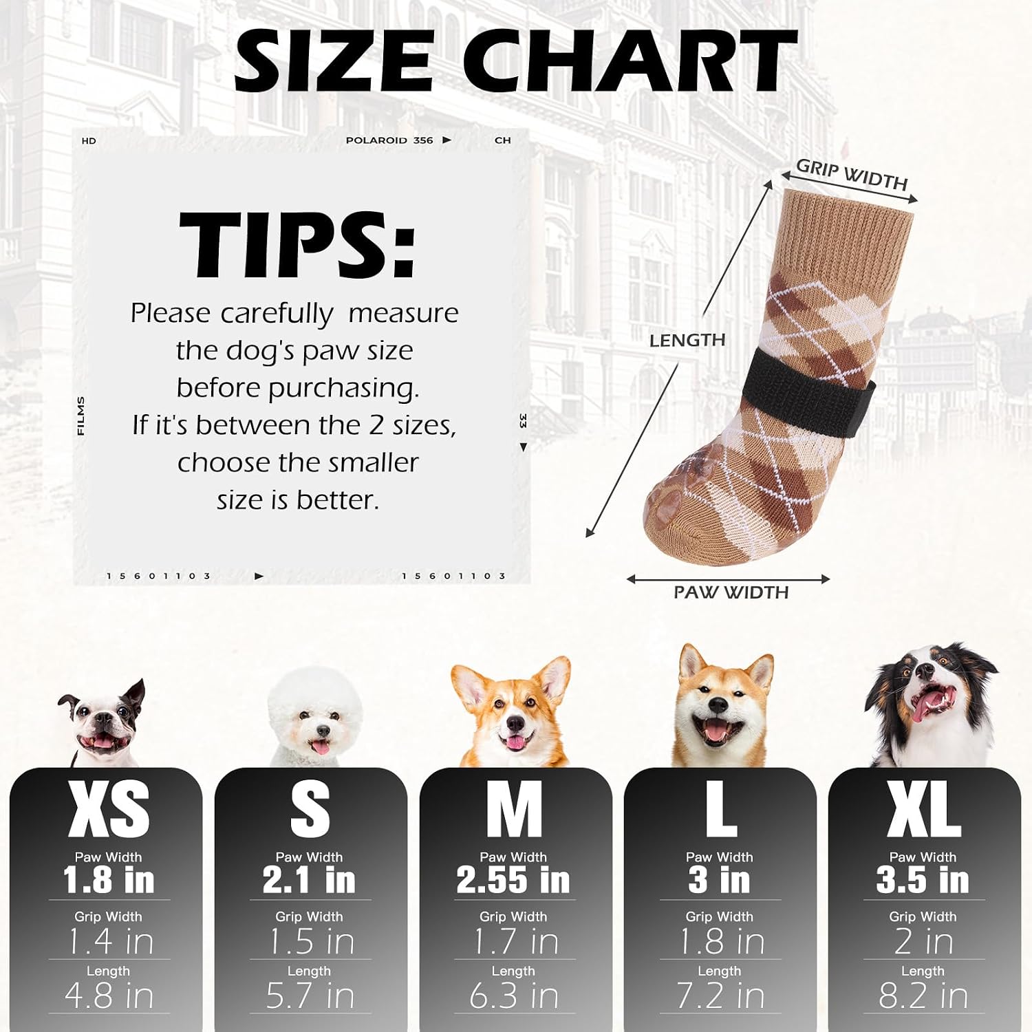 Dog Socks to Prevent Licking Paws,Anti Slip Dog Shoes for Hot Pavement,Dog Booties for Hardwood Floors,Dogs Boots & Paw Protectors for Small Medium Large Senior Dogs,British Style,Khaki M
