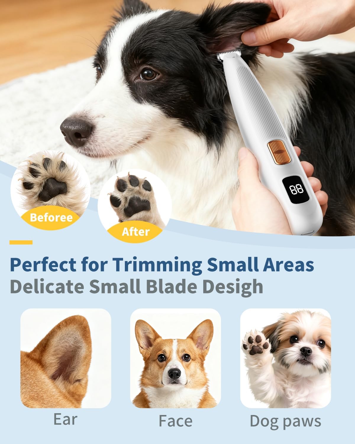 iBTC Dog Clippers and Paw Trimmer Kit 2 in 1 Low Noise Cordless Dog Clippers for Grooming Pet Hair Trimmers for Small and Large Dogs Cats Animals(Grey and White Set)