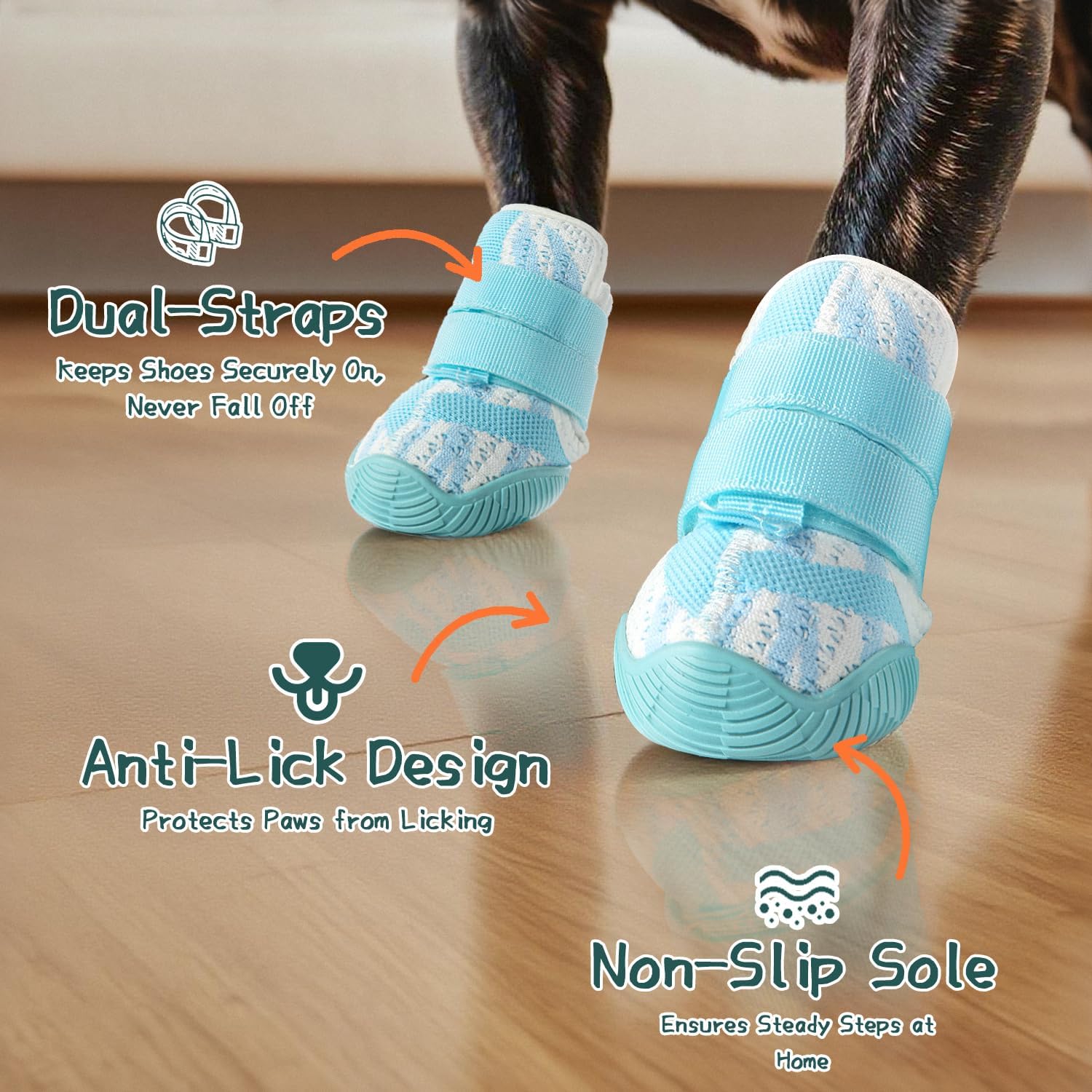 Dog Shoes for Medium Dogs, Outdoor Dog Boots & Paw Protectors for Hot Pavement, Winter Snow Hiking, Breathable Dog Booties, Indoor Hardfloors Anti Slip Sole Blue Size 4