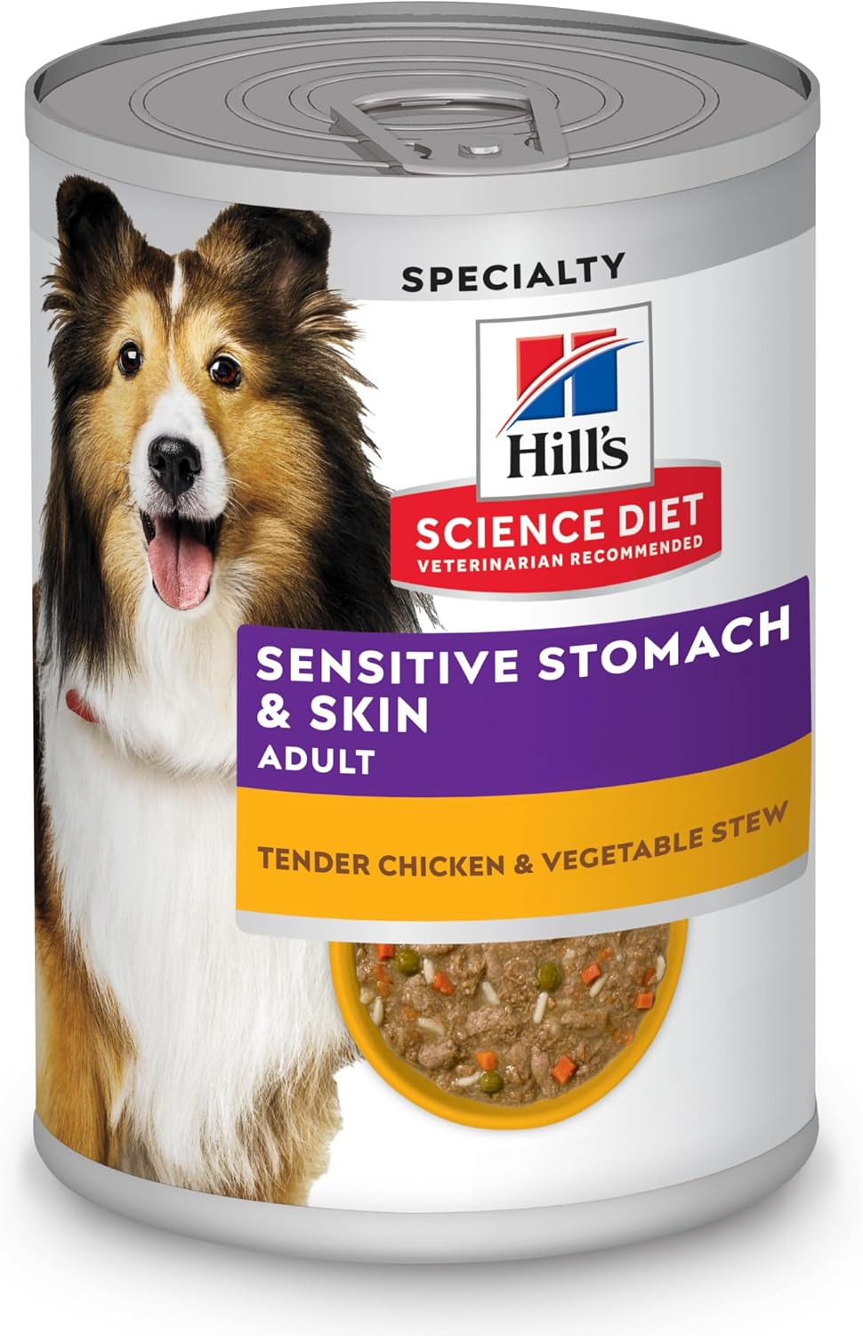 Hill's Science Diet Sensitive Stomach & Skin Wet Dog Food | #1 Veterinarian Recommended, Adult Formula, Chicken & Vegetable Stew, 12.5 oz. Cans, 12-Pack