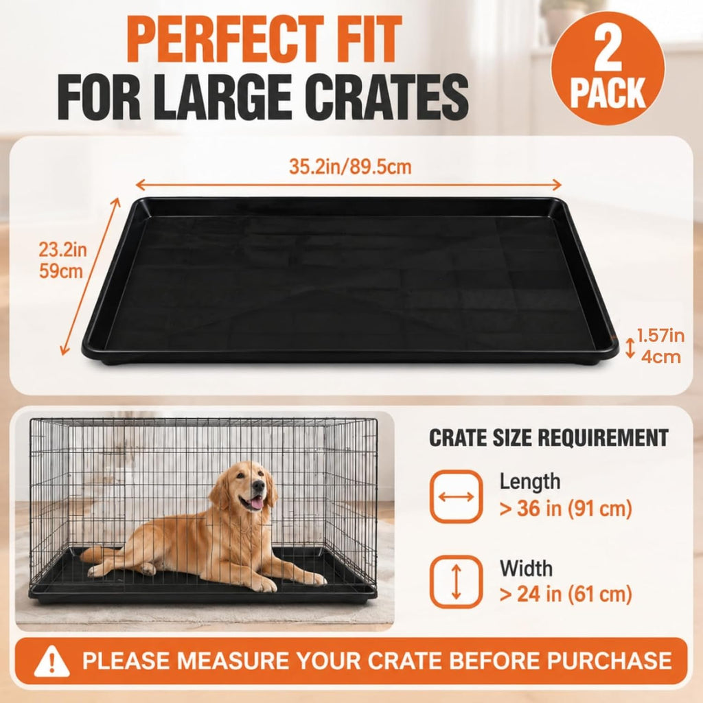 2 Pack Dog Crate Tray, 35.2" L x 23.2" W Large ChewProof Replacement Pan for Dog Crate, Plastic Bottom Pan Liner Drip Trays Pan for Pet Crates Kennels
