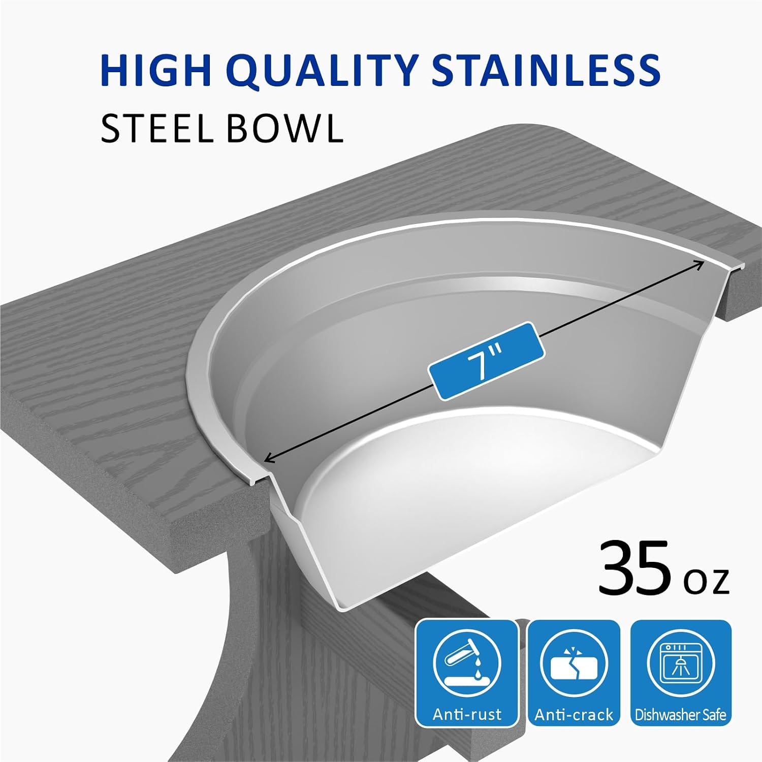 Raised Dog Bowl Stand for Medium Sized Breed, Feeding Station with 35 oz 2 Stainless Steel Bowls & Licking Plate,Dog Food Bowl Gray