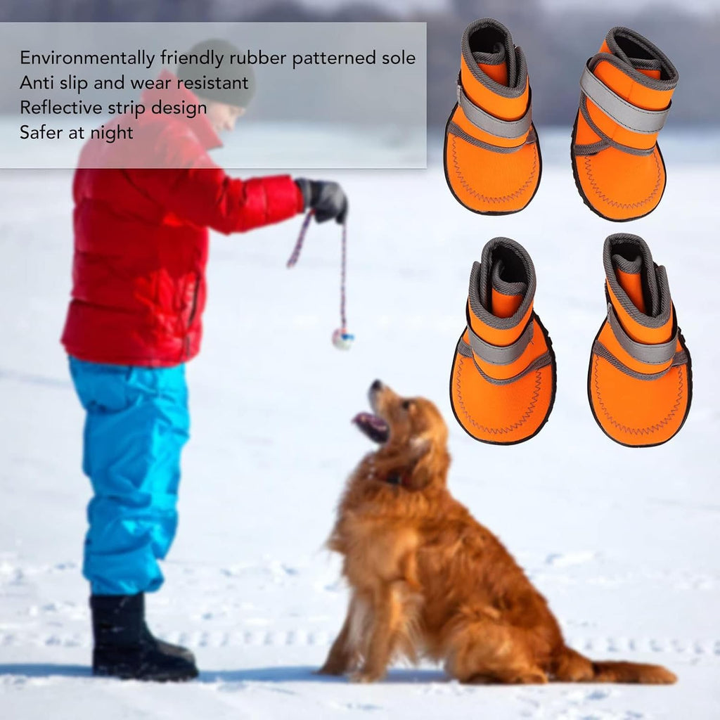 4Pcs Dog Shoes, Soft Rubber Pet Dog Protector Puppy Booties with Reflective Straps for Outdoor Activities (M)
