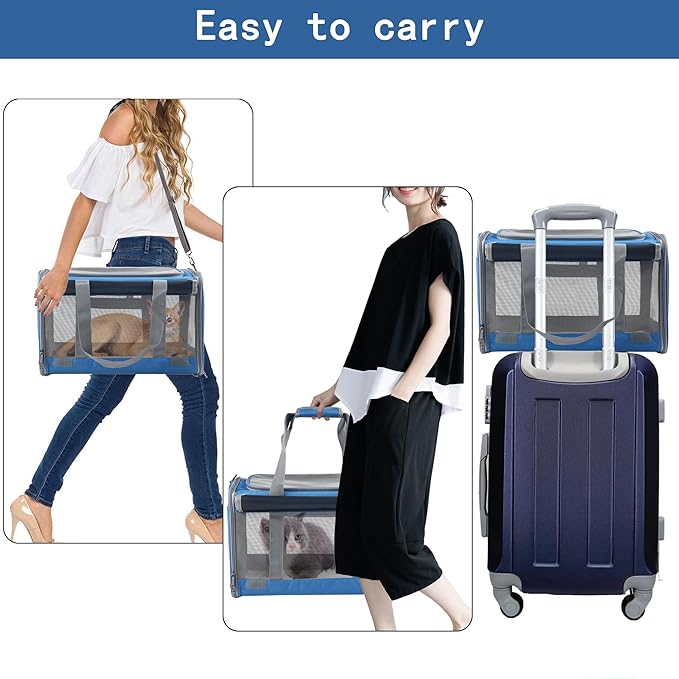 Large Cat Carriers Dog Soft Sided Carriers Cat Soft Sided Carriers Airline Approved Kitten Carrier Reptile Carrier Squirrel Carrier Guinea Pig Carrier(Large_Blue)