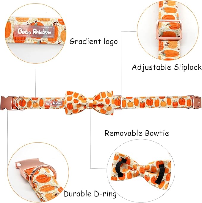 Dog Collar - Halloween Pumpkin Bowtie Dog Collar Gift Soft Bow Collar Pet Adjustable Metal Buckle Dog Collar for Large Dogs