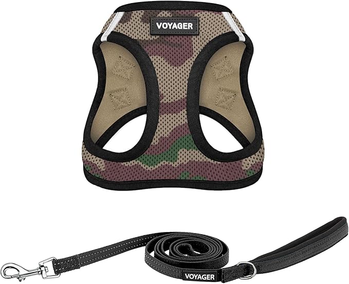 Best Pet Supplies Voyager Step-in Air All Weather Mesh Harness and Reflective Dog 5 ft Leash Combo with Neoprene Handle, for Small, Medium and Large Breed Puppies - Army Base, M