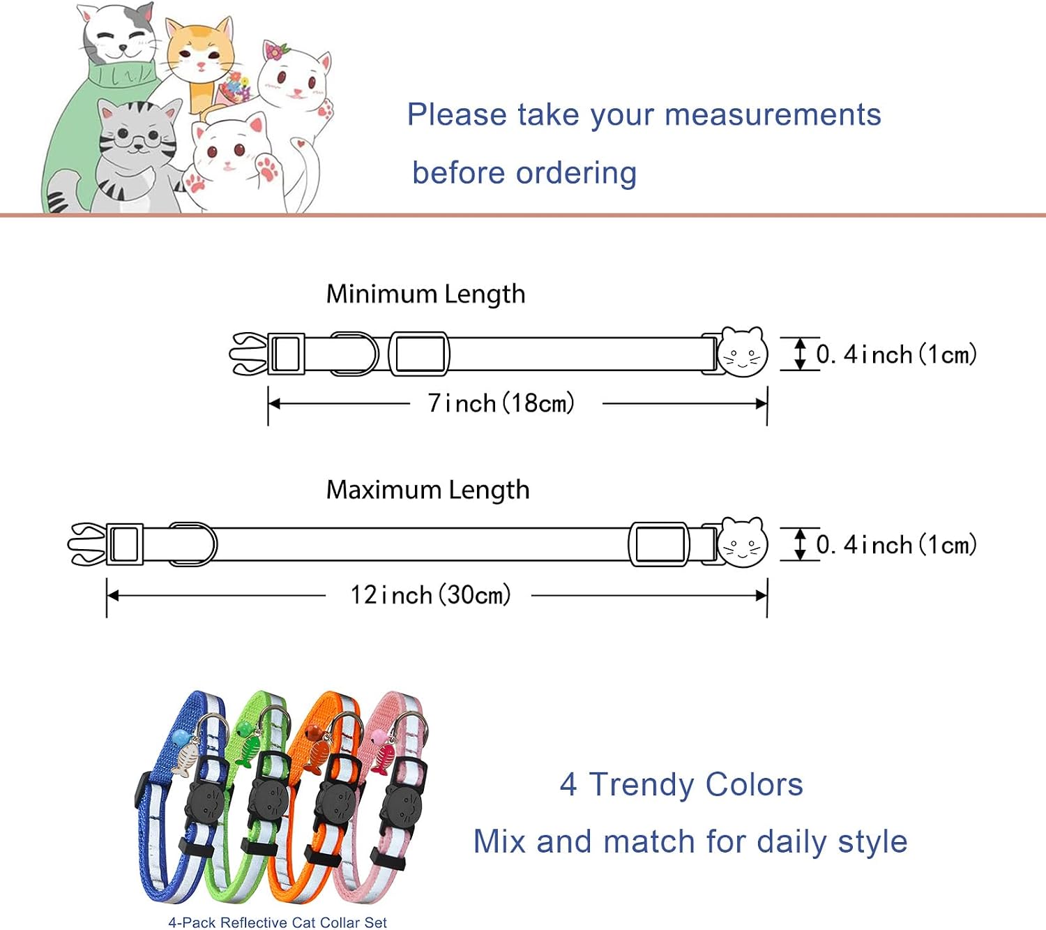 Yizepet Cat Collars, Breakaway Kitten Collar, Cute Kitty Collar in 4 Pack, Pet Supplies Accessories