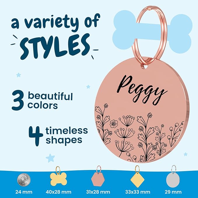 PawFurEver Personalized Dog Tags Engraved for Pets - Dark Etching Dog Name Tag with Front and Back Engraving - Made in USA - Stainless Steel Dog Tag Personalized for Pets (Circle, Rose Gold)