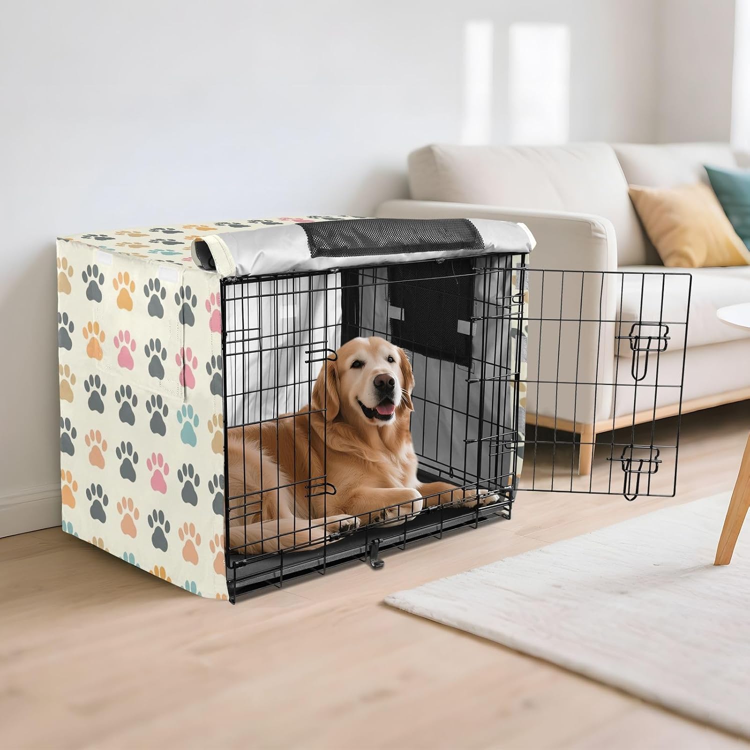Dog Crate Cover Kennel Cover for Dog Cages Breathable for Wire Cage Indoor Outdoor Color Paw Dots