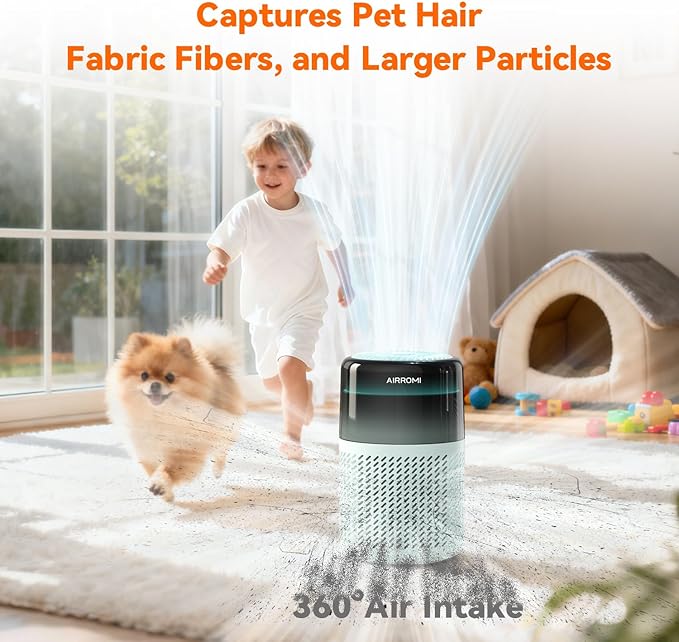 AIRROMI HEPA Air Purifier for Bedroom&Home,Pet Air Purifier for Home Pets,Removes Pet Odor,Cat Litter Smell,Dust,Smoke&Allergies,Quiet Room Air Purifier with Scents,360°Air Cleaner,A2005 Turquoise