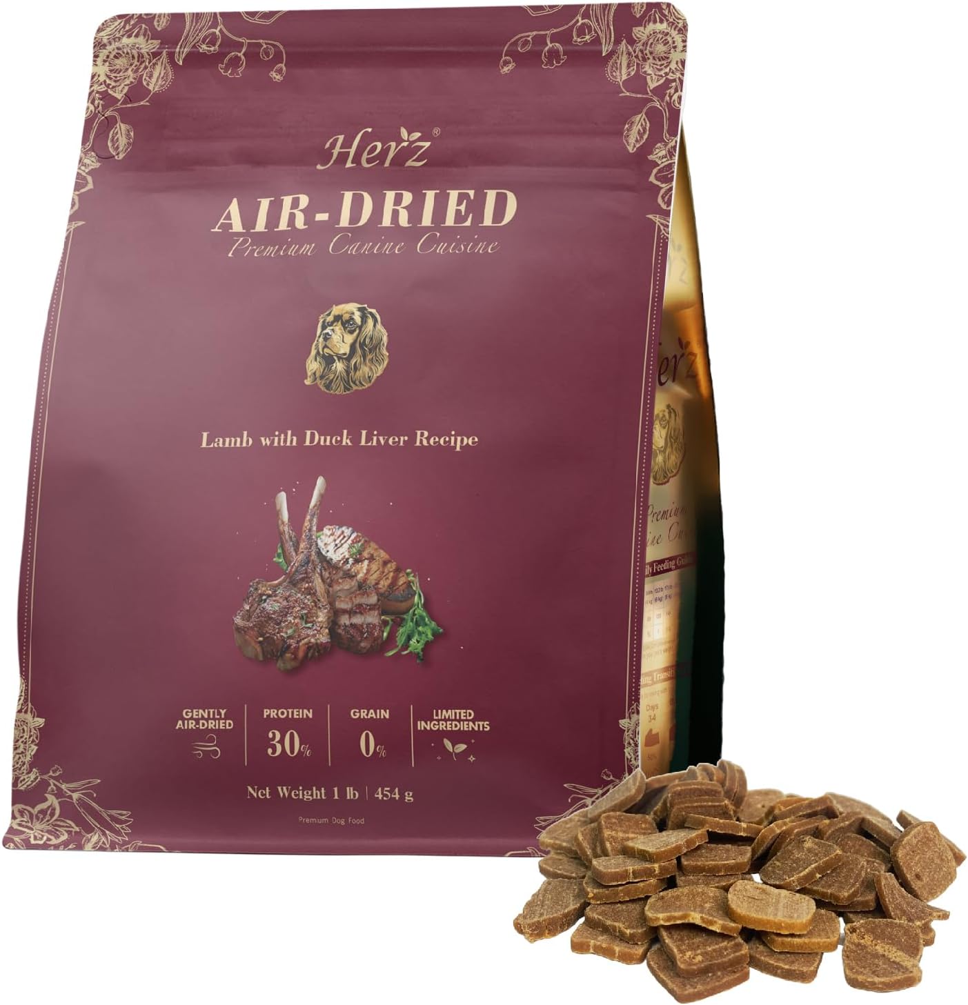 Herz Air-Dried Dog Food, High Protein, Lamb & Duck Liver 1 lb