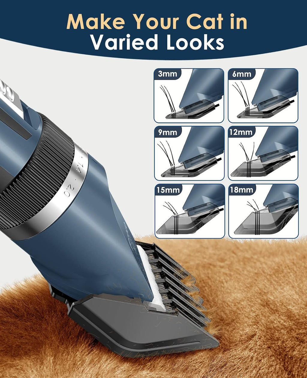 oneisall Quiet Cat Clippers for Matted Hair & Long Hair, Cat Shaver | Cordless Cat Grooming Kit, LCD Display, 6 Guard Combs, 240-Min Runtime, 2-Speed Low Noise Trimmer for Cats & Small Dogs