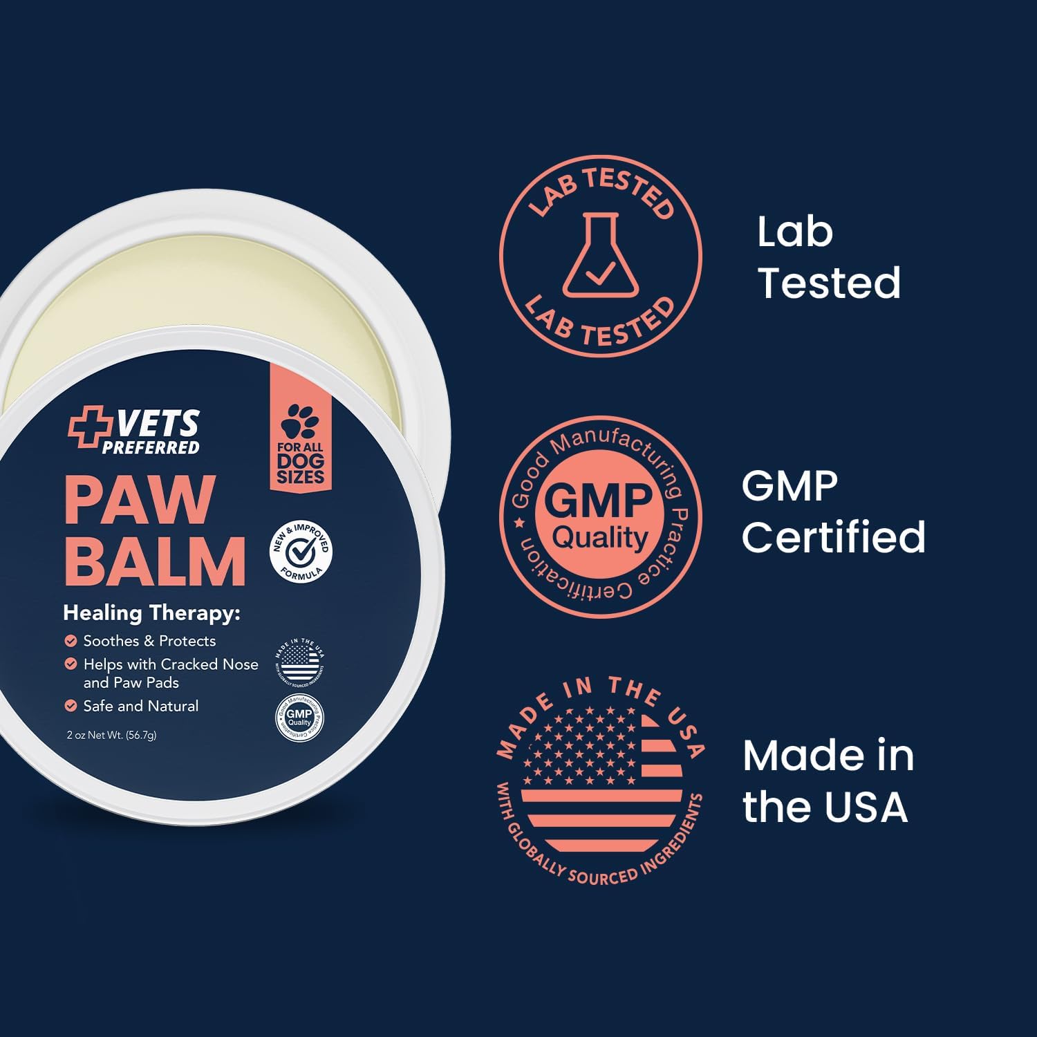 Dog Paw Balm & Nose Balm - Protects, Heals & Moisturizes, 2 oz | Soothes cracked paw pads & dry noses, beeswax, shea butter & vitamin E, safe if licked, made in USA