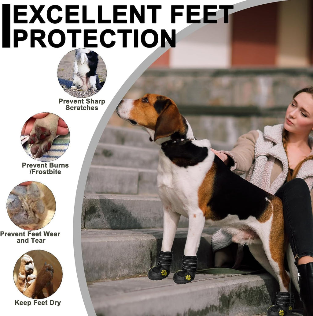 Dog Shoes for Large Dogs, Dog Shoes for Hot Pavement, Hiking Walking, Anti-Slip Rugged Sole,Waterproof Dog Booties for Outdoor Rain Days, All Weather Dog Boots & Paw Protectors (Black)