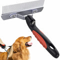 Undercoat Rake for Dogs,Long-haired Pet Grooming Shedding Brush with Handle | Heavy-Duty Rake Comb for Husky German Shepherd, Long Metal Comb Teeth, Silicone Anti-Slip Handle, Black and Red Color Scheme
