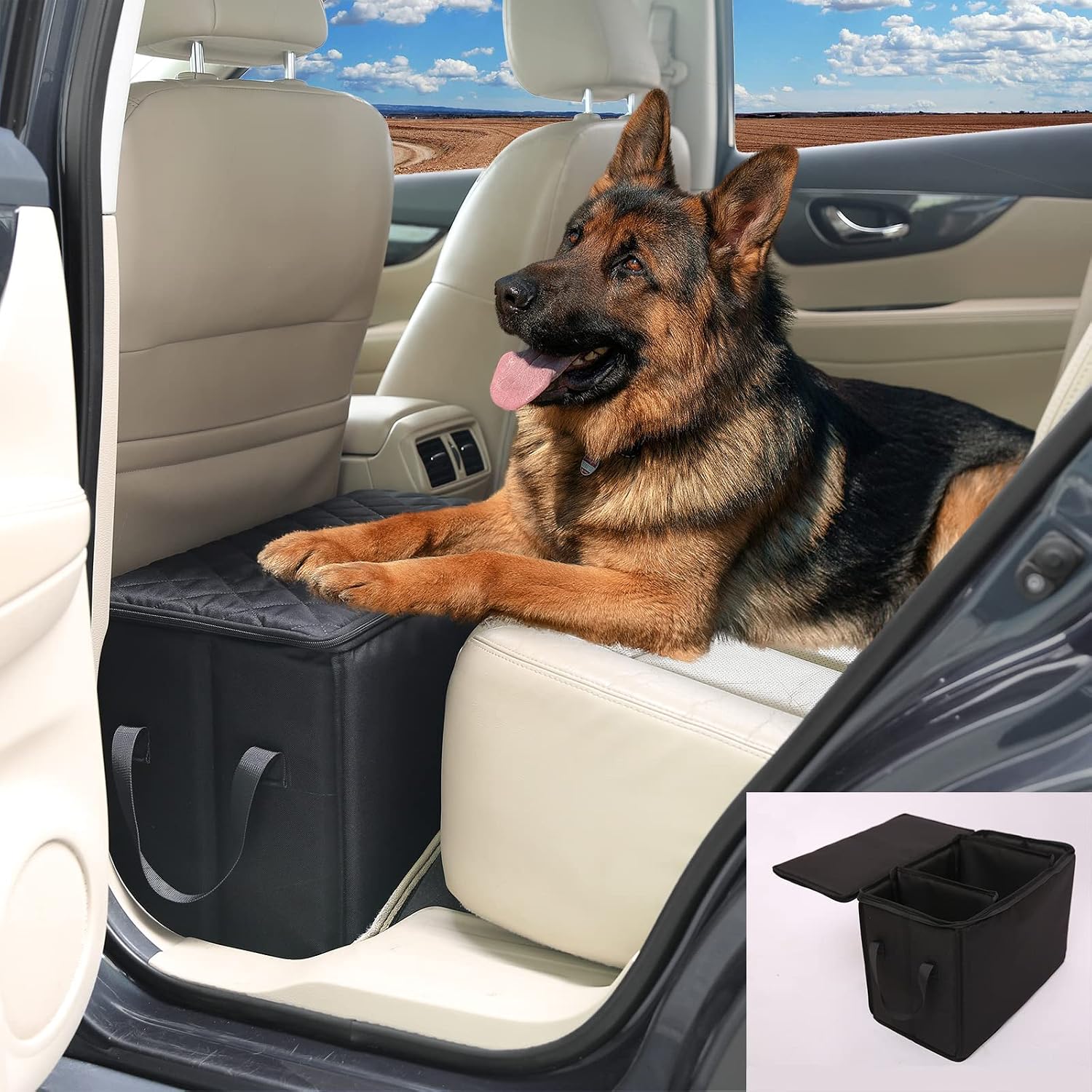 Dog Car Seat Extender with Storage, Front & Back Seat Extender for Dogs, Car Gap Seat Filler, Suitable for Dogs up to 200lbs (Medium Size: 20"x11.5"x14.5")