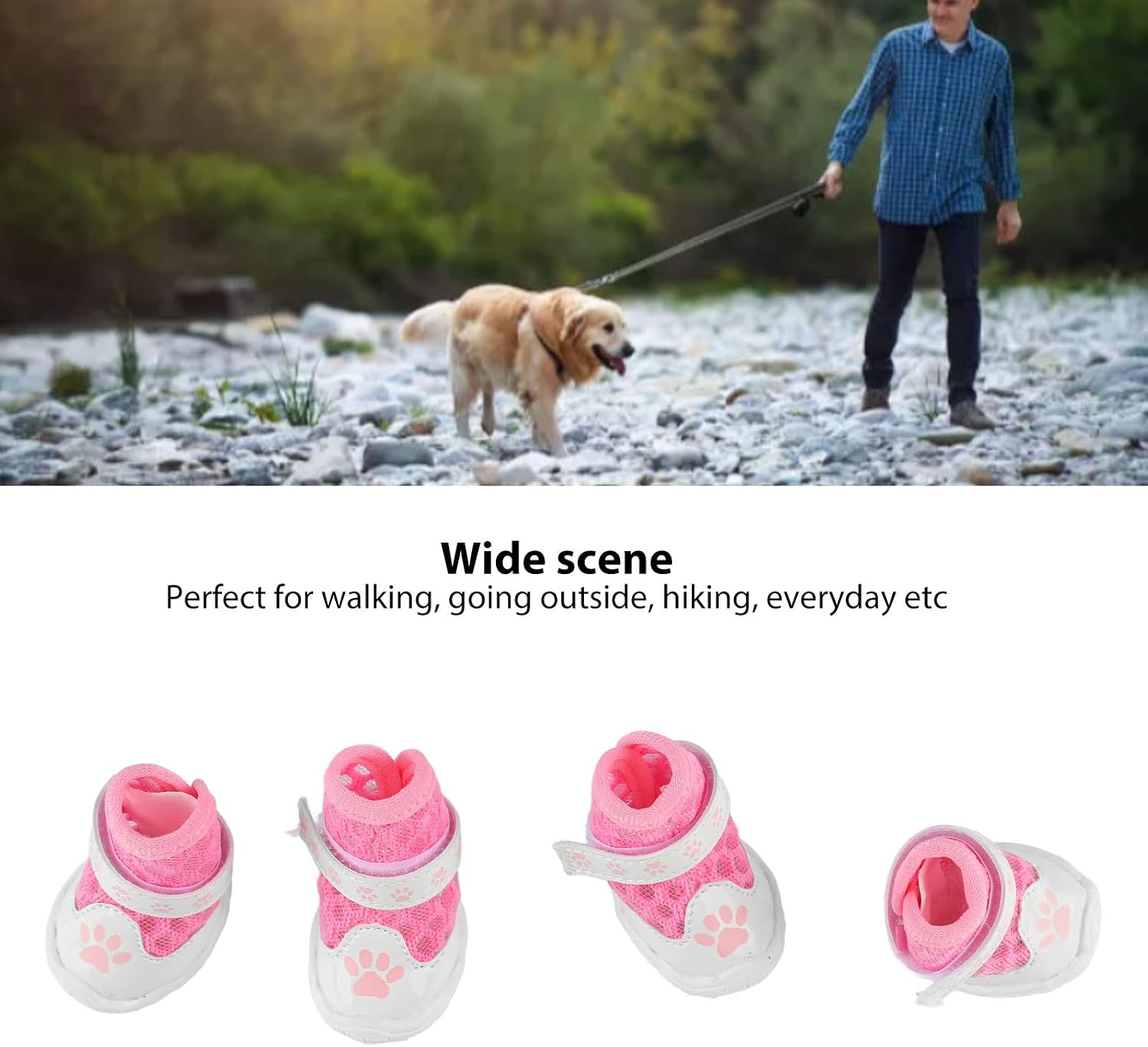 TITA-DONG 4pcs Mesh Dog Shoes, Breathable Dog Boots for Summer Hot Pavement, Cute Comfortable Slip Resistant Dog Boots Paw Protectors with Breathable Rubber Sole for Small Medium Large Dogs(Pink)