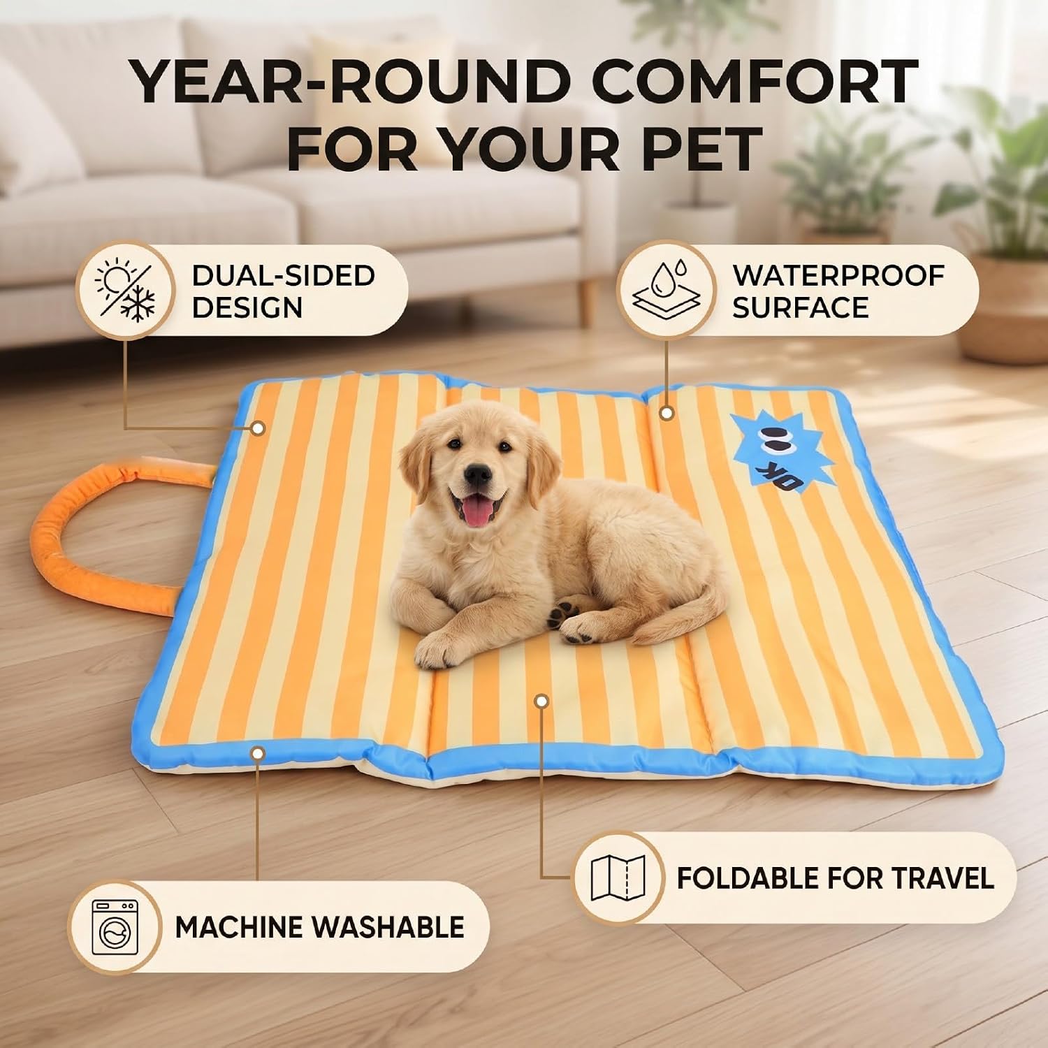 Reversible Dog Crate Pad | Cool Warm, Foldable, Pet Bed Mat, with Handle for Dogs Pets Indoor Travel