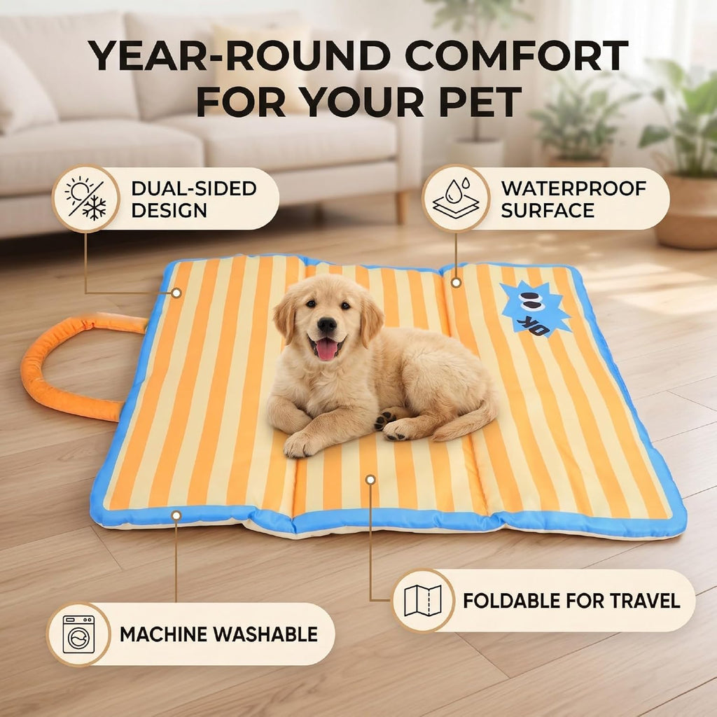 Dog Crate Pad, Reversible Cool Warm Mat, Foldable with Handle for Pets