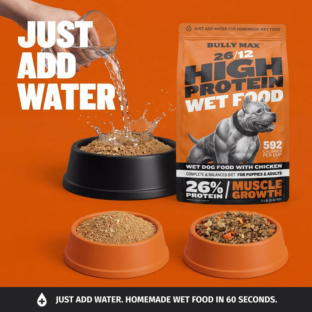 Bully Max Wet Dog Food for Adults & Puppies - Dehydrated High Protein Instant Fresh Soft Dog Food with Chicken - Healthy Muscle Growth for Small & Large Breeds - 2 Dry Pounds (Makes 5.5 lbs. Wet Food)