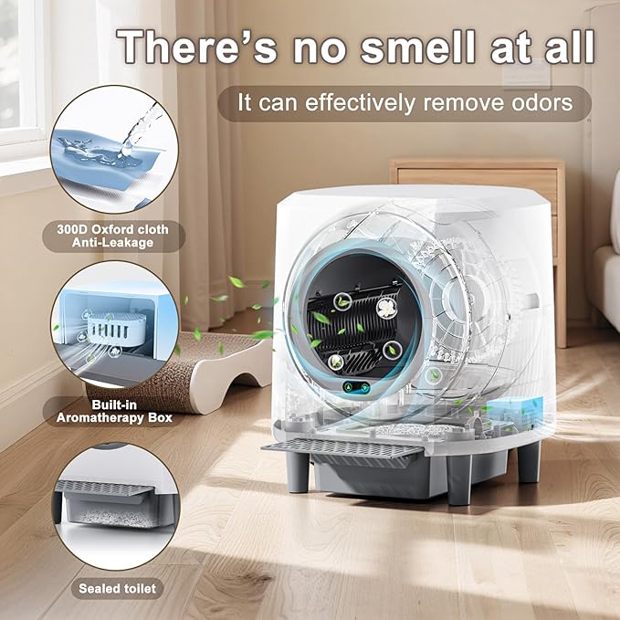 Automatic Litter Box, Self Cleaning Litter Box, Odor Control, 90L Large Capacity with APP Control and Safety Sensor, Ellenpent, for Multiple Cats, Large Cat, with 3 Rolls Garbage Bags