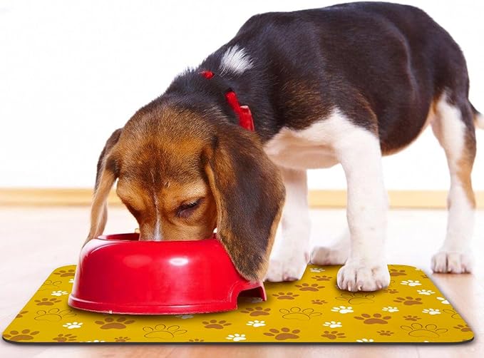 Dog Food Mat, Absorbent Water Bowl Mats Cat Pet Feeding Placemats Yellow 24 * 32 inch