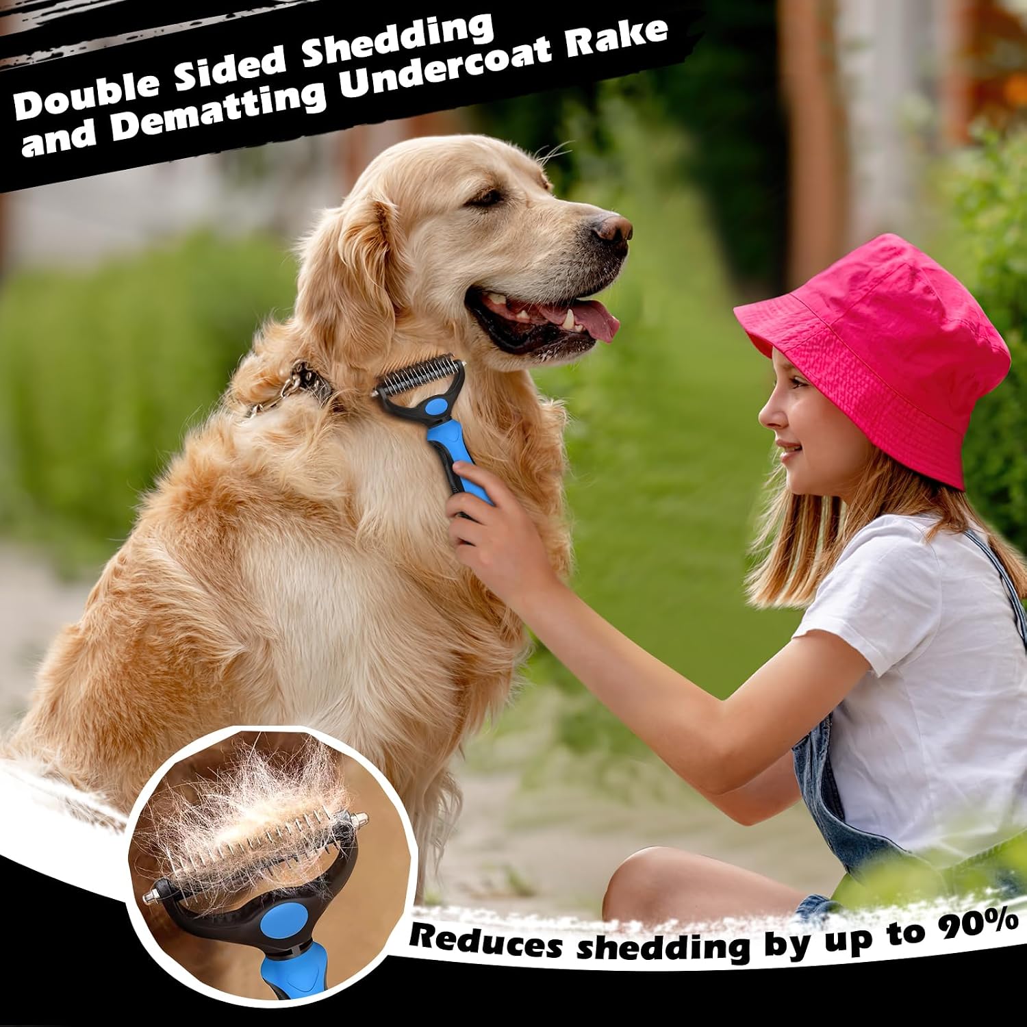Professional 3PCS Self Cleaning Slicker Brush & Pet Grooming Rake & Flea Comb for Dogs,Cats and Horses | Double-Sided Dematting Comb & Skin Friendly Deshedding Grooming Tool | Pet Supplies (Blue)