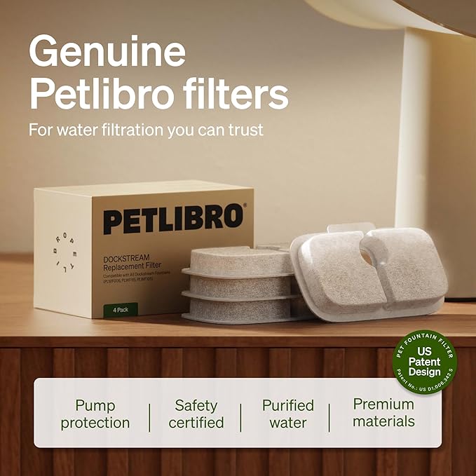 PETLIBRO 4 Packs Replacement Filters for Dockstream Cat Water Fountain PLWF105/PLWF115/PLWF005, 2 Months Set of Replacement Filters for Ultra Quiet Pet Water Fountain