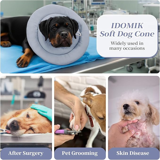 IDOMIK Dog Recovery Collar, Waterproof Soft Dog Cone After Surgery, Comfy Protective Elizabethan Collar Alternative for Dogs Cats, Adjustable Pet Neck Donut Cone Anti-Licking Biting Wounds,Blue,2XL