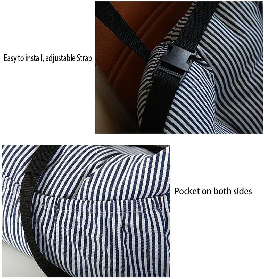BLOBLO Dog Car Seat Pet Booster Seat Pet Travel Safety Dog Bed for Car with Storage Pocket (Coffee Stripe)