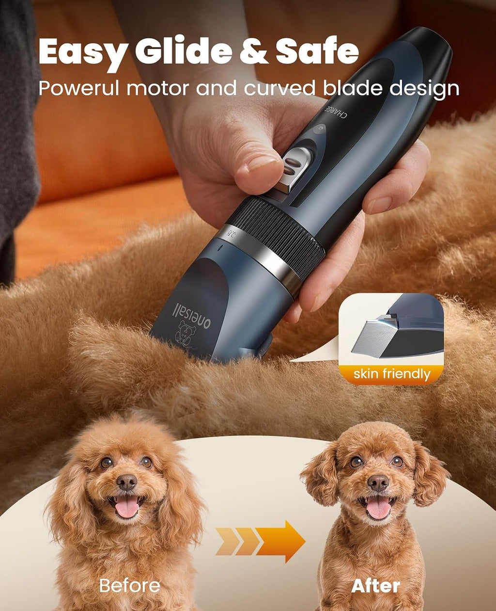 oneisall Dog Clippers and Paw Trimmer Grooming Kit | Low Noise, Powerful Motor, 3-in-1 Dog Trimmers+Nail Grinder, Long-Lasting Battery&Cordless, For Small Medium Large Dogs