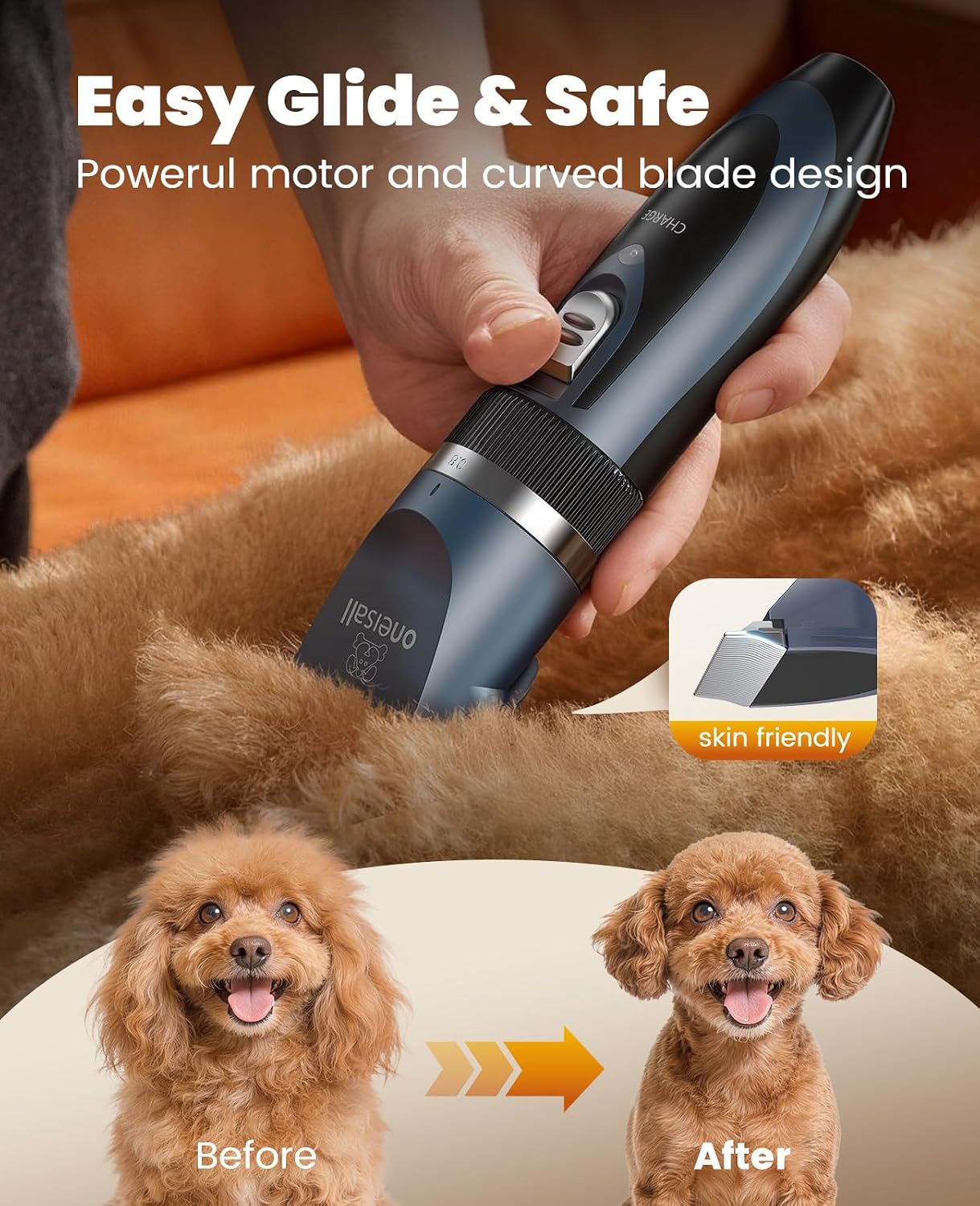 oneisall Dog Clippers and Paw Trimmer Grooming Kit | Low Noise, Powerful Motor, 3-in-1 Dog Trimmers+Nail Grinder, Long-Lasting Battery&Cordless, For Small Medium Large Dogs