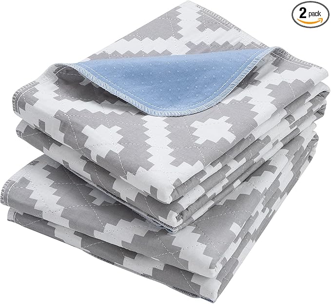 OUTCREATOR® Washable Bed Pads 34" x 36" (Pack of 2), Incontinence Mattress Protector, Anti-Slip Waterproof Underpads for Adults Kids Elderly Pets, Absorbency & Reusable Bedwetting Pads (Gray Geometry)